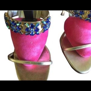 Gold with Blue Crystals Holidays Mules/Slides/new